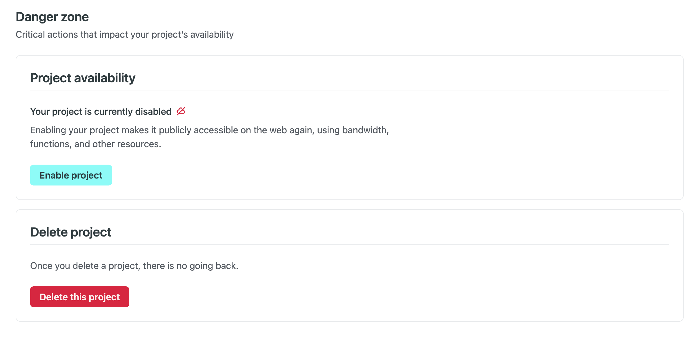 Netlify UI location of enable project button